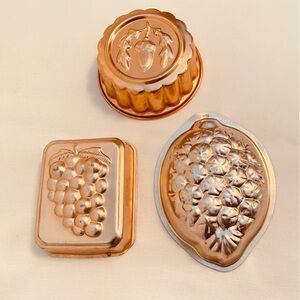 Copper Acorn/ Grapes/ Pineapple Jell-o Cake Molds Wall Hangings Vintage Set Of 3